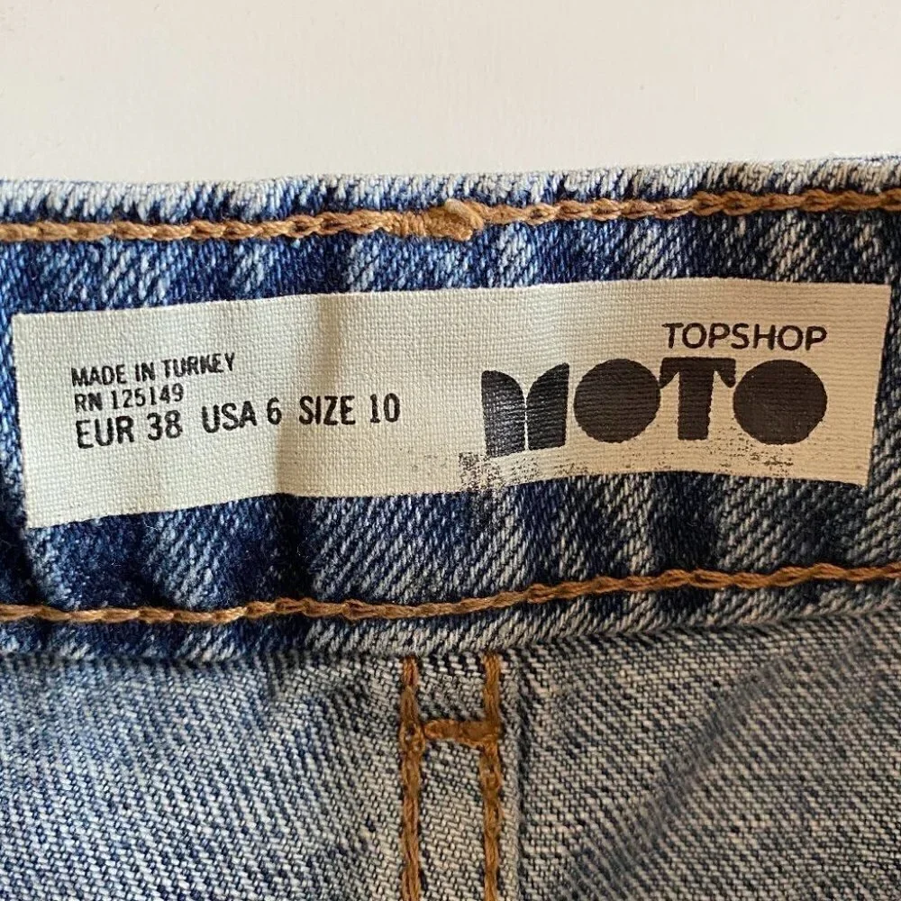 Topshop MOTO Denim Patchwork Mini Skirt Size 6